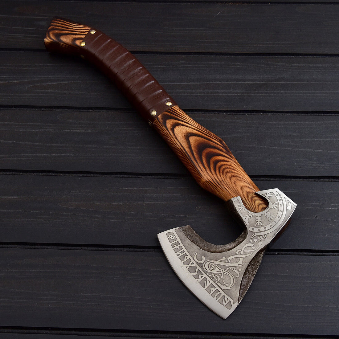 Viking Tomahawk for Sale Engraved 1095 Steel Blade, Ash Wood KBS Knives Store