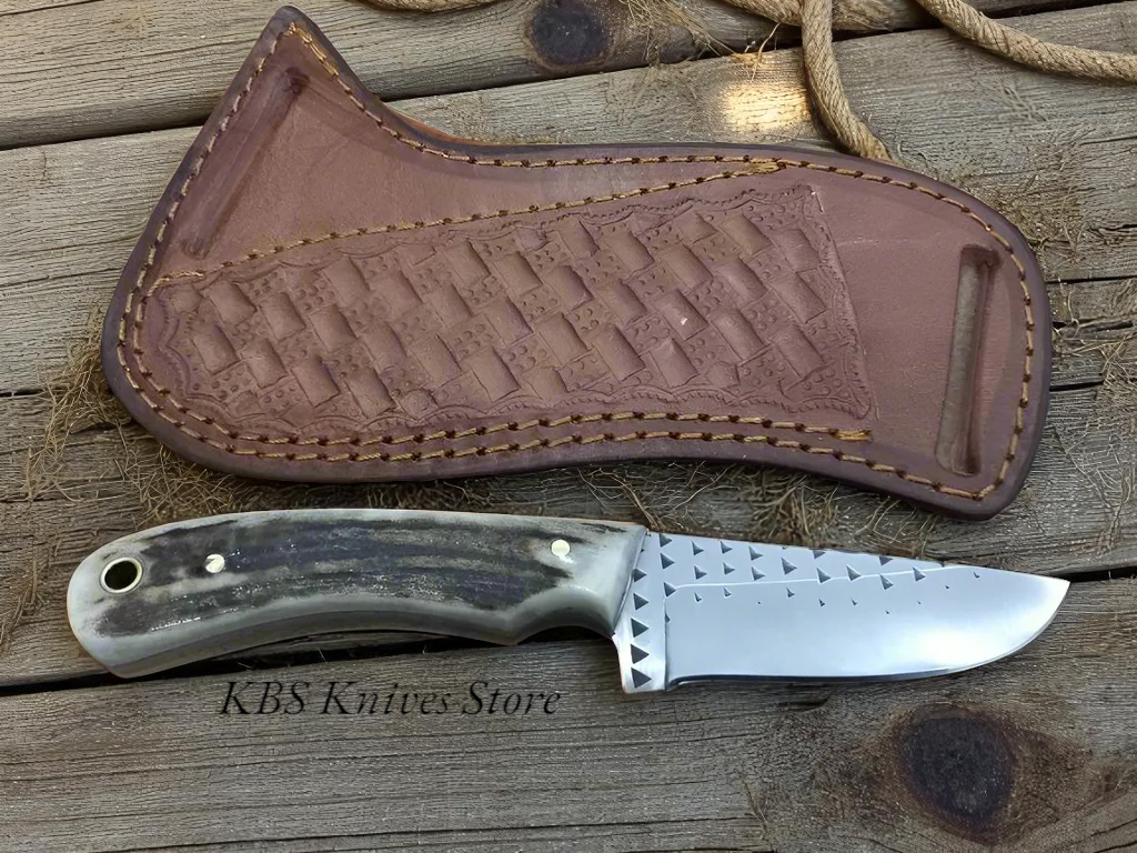 Custom cowboy knife with horizontal leather sheath by KBS Knives Store