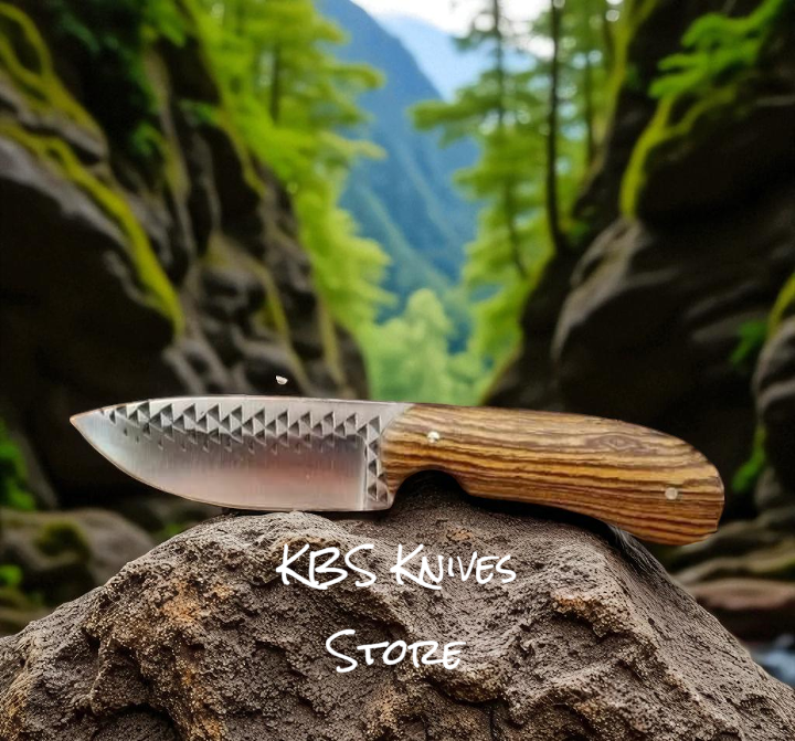 Vintage western knife with 8.25-inch rasp steel blade, walnut wood handle, and leather sheath by KBS Knives