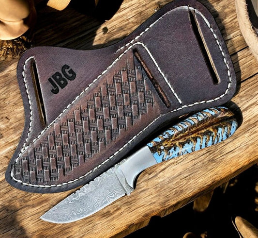 Cross Draw Knife Sheath with Knife – 7.25" Handmade Damascus Steel