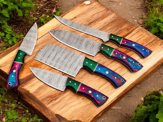 damascus kitchen knife set