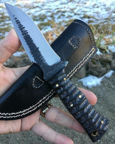 Custom 1095 forged steel hunting knife with exotic wood handle