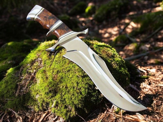 Combat bowie knife D2 steel 10 inch blade with rosewood handle double steel finger guard