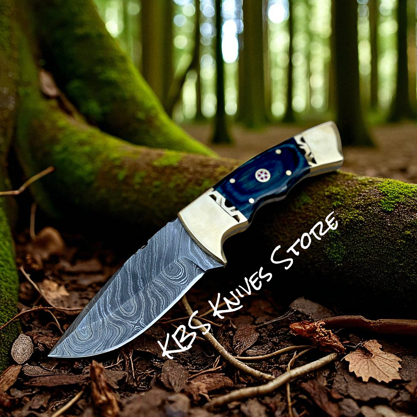 Custom Skinning Knife with Damascus Blade and Exotic Wood Handle