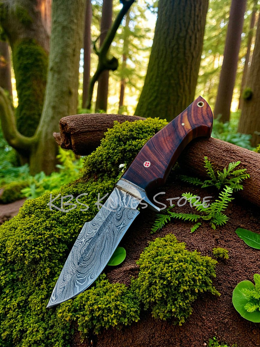 Handmade Damascus Blade Hunting Knife 10" Rosewood Handle