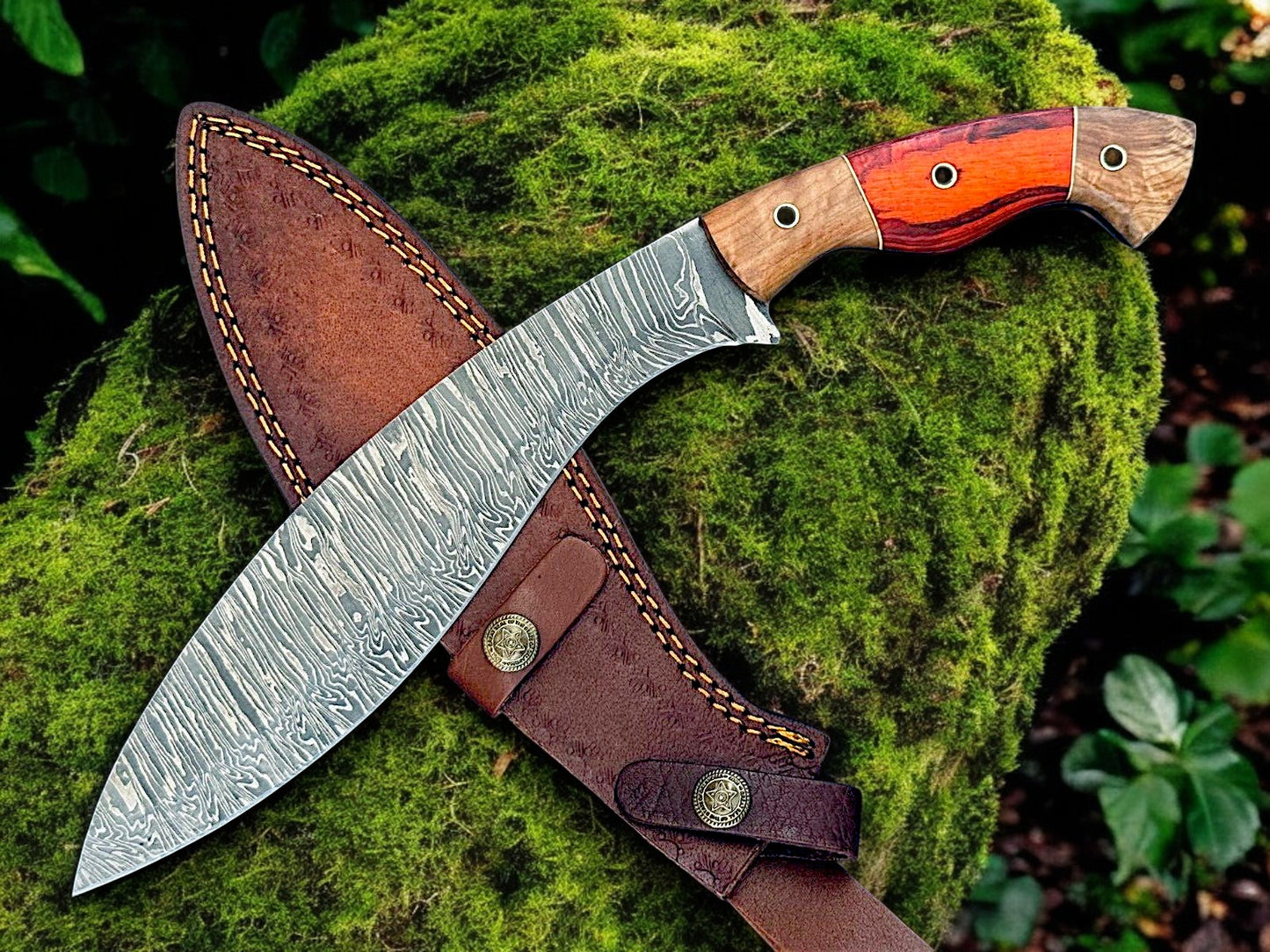 Handmade Nepalese Kukri Damascus Knife 15" with Sheath