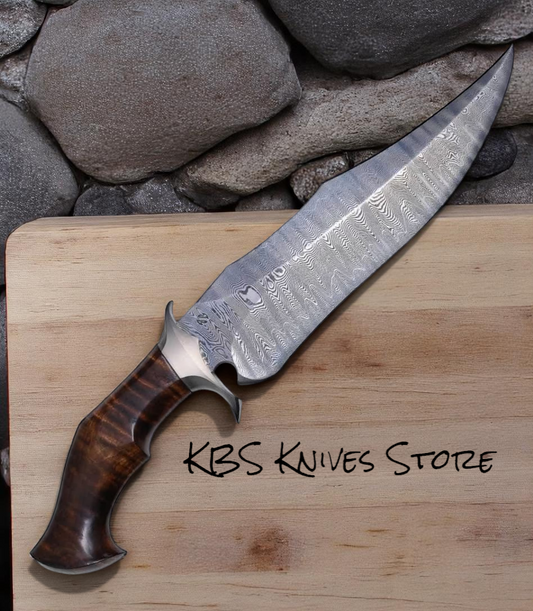 Hunting bowie knife Damascus steel 10 inch blade with rosewood handle steel guard