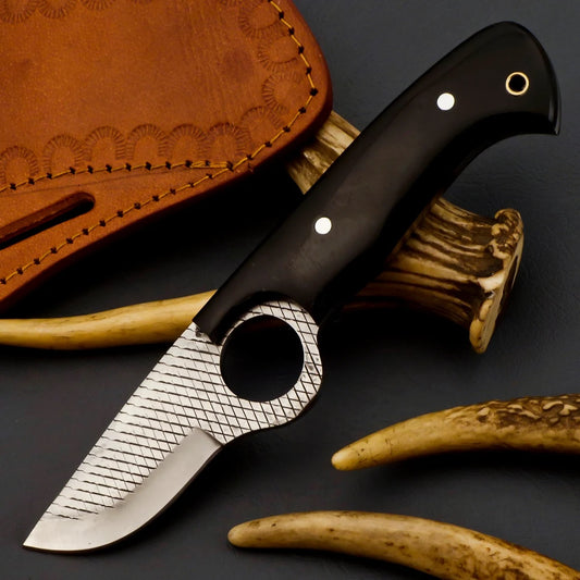 Ranch Bull Cutter Knife "Horned Edge" with buffalo horn handle and custom rasp tool steel blade