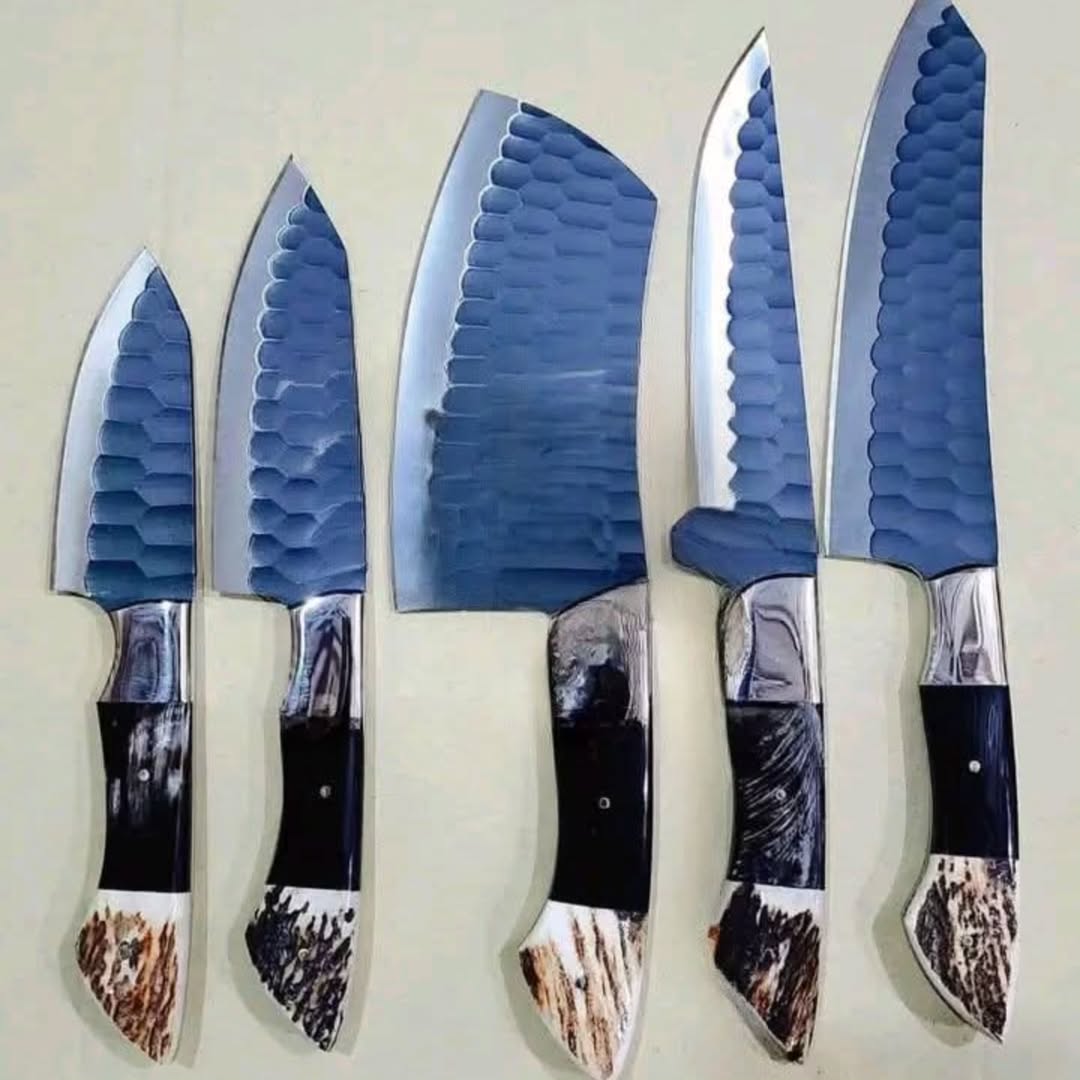 VG10 Hand Forged Steel Knife Set with Horn Handles