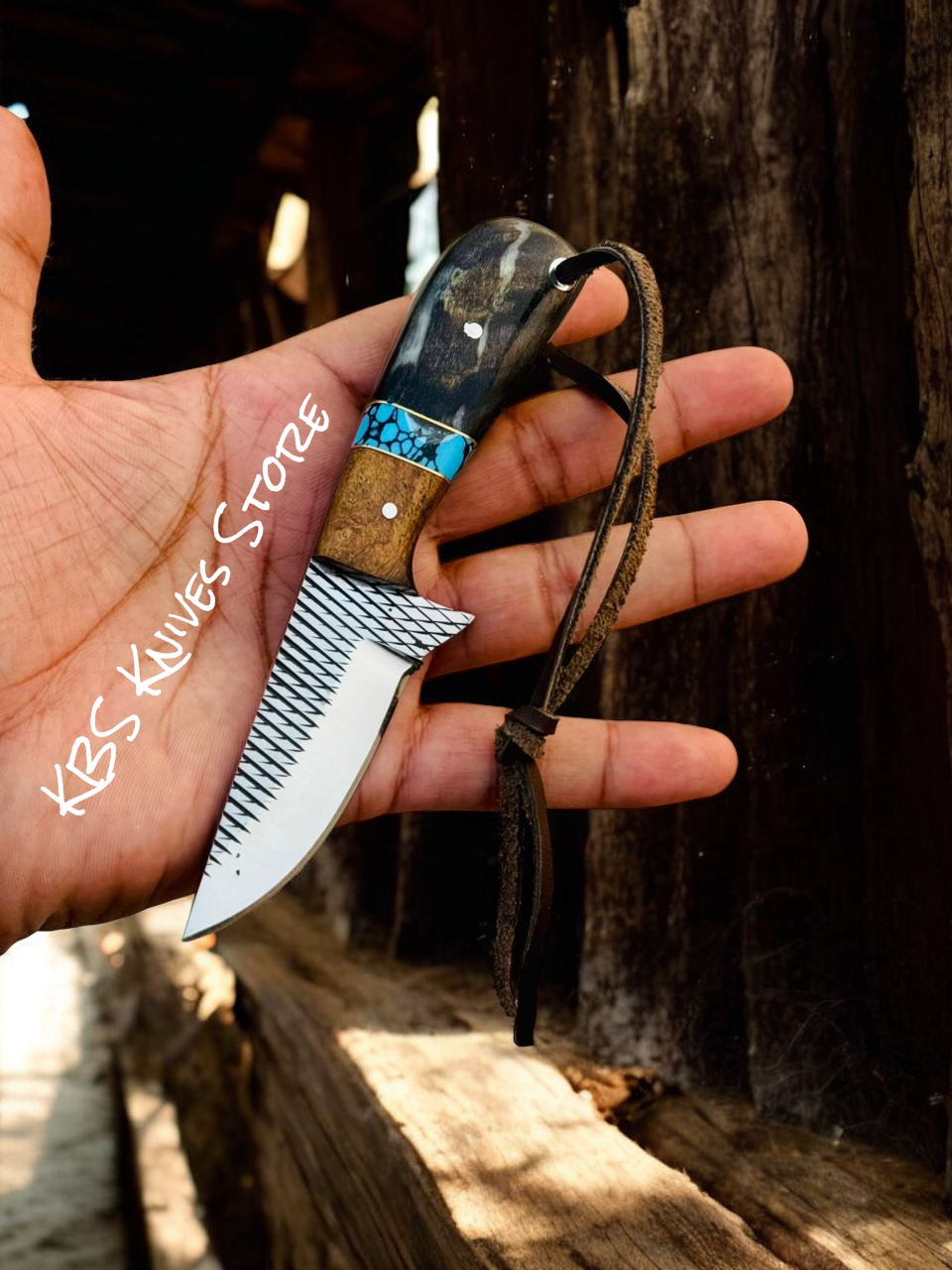 Small Cowboy Knife with Belt Sheath – 3" Rasp Steel & Sheep Horn