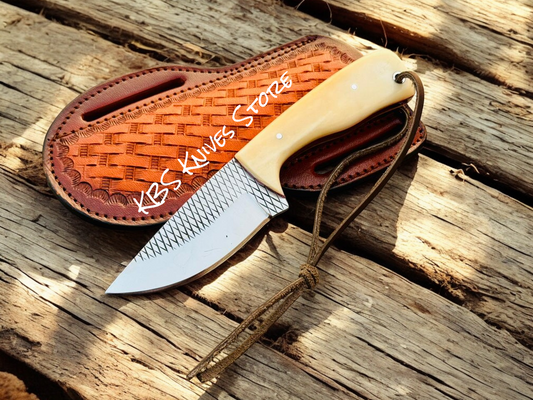Best Skinning Knife – 3.4" Rasp Steel Blade with Bone Handle