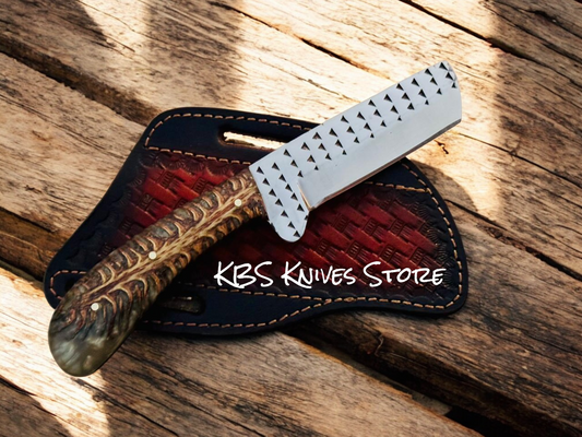 Western Bull Cutter Knife – 3.75" Rasp Steel Blade w/ Leather Sheath