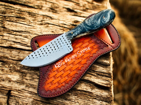 Rugged Cowboy Knife for Field Dressing – 4" Rasp Steel Blade & Epoxy Handle