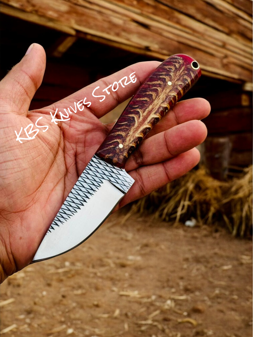 Handcrafted Western Knife for Men’s Gift – Red Epoxy Pine Cone Handle