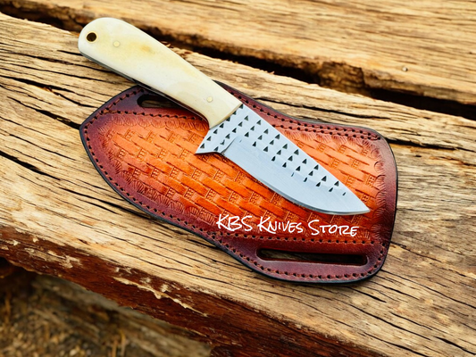 Cowboy Bush Knife with 3.6" Rasp Steel Blade & Deer Bone Handle