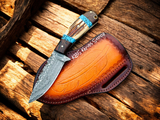 Dallas Cowboys Knife Set – 3.75" Damascus Blade with Antler & Turquoise