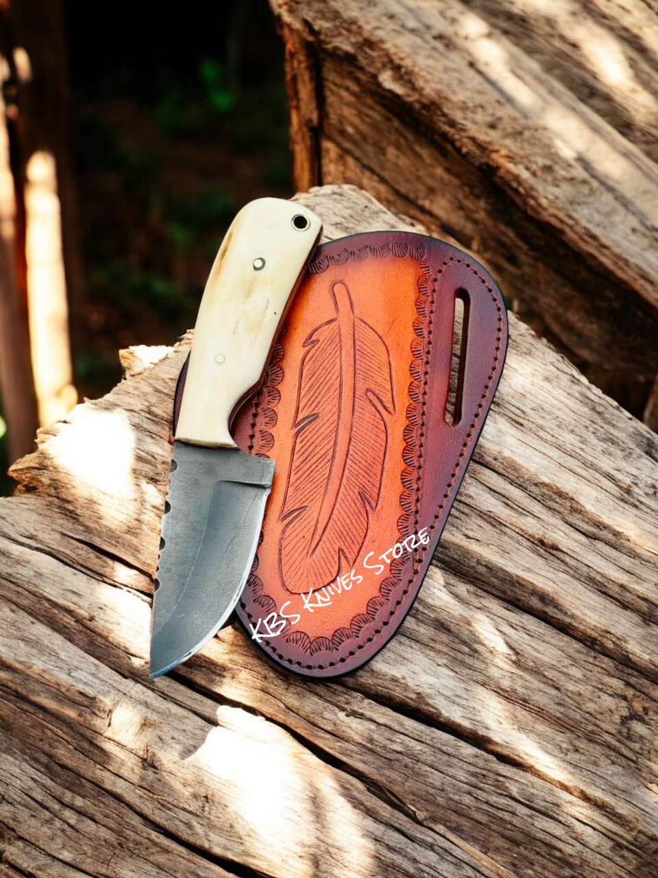 Skinning Knife – 3.25" Acid Washed D2 Steel Blade with Bone Handle