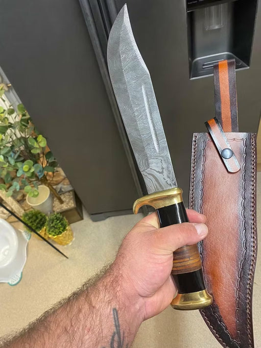 Crocodile Dundee Knife with 11" Damascus Steel Blade and Blood Groove