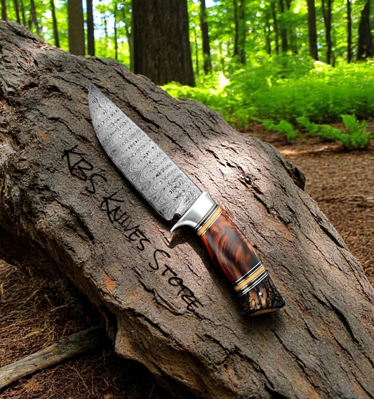 Good Hunting Knife – 11" Damascus Steel Blade with Rosewood & Antler Horn Handle