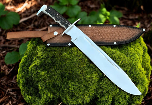Stag Handle Bowie with a 13-inch D2 steel blade and stag horn handle