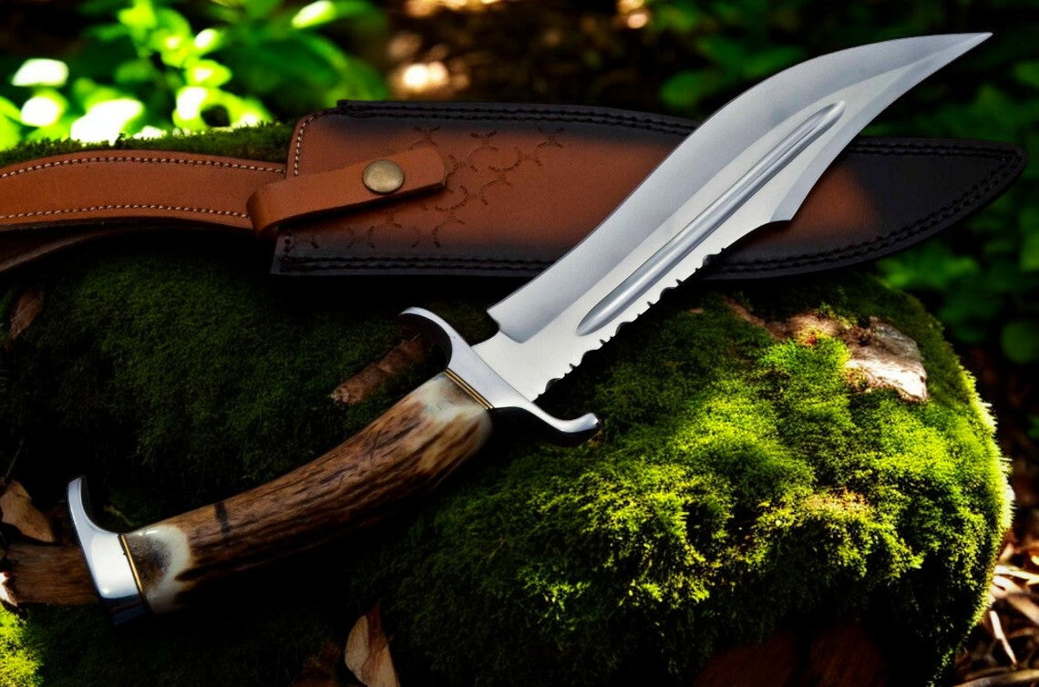 Side View of the 14-Inch Bowie Knife With Antler Handles