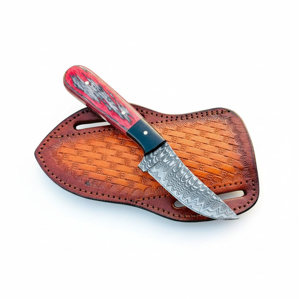 Side Sheath Knife – 3" Damascus Steel Blade with Pakka Wood & Buffalo Horn Handle