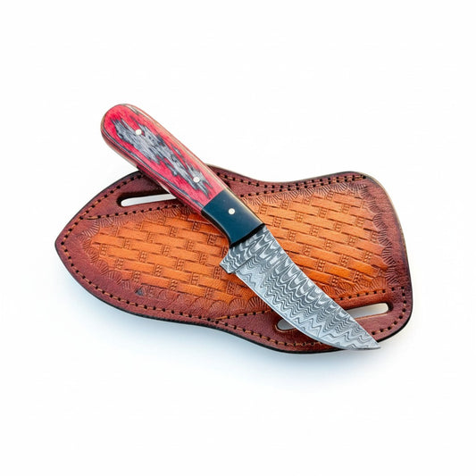 Side Sheath Knife – 3" Damascus Steel Blade with Pakka Wood & Buffalo Horn Handle