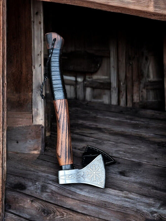 Warrior's Edge Battle Axe with Forged 1095 Steel Blade and Engraved Details