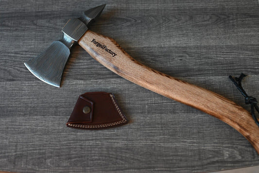 "Thor's Hammer" Viking Throwing Axe with Custom Handmade Forged Damascus Steel Blade