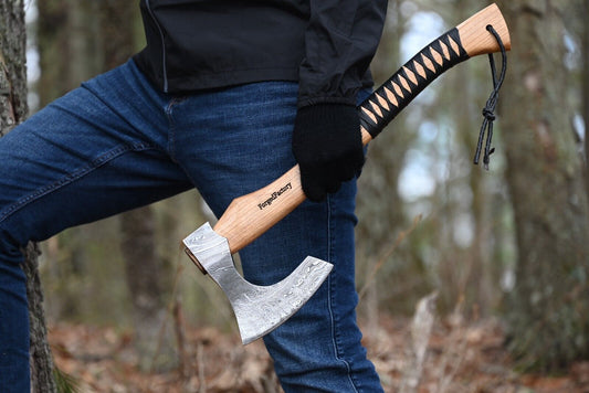 "Odin's Edge" Norse Axe with Custom Handmade Forged Damascus Steel Blade