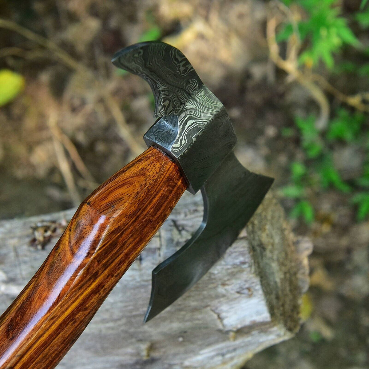 Handcrafted Battle Axe with Engraved Steel Blade & Rosewood Handle