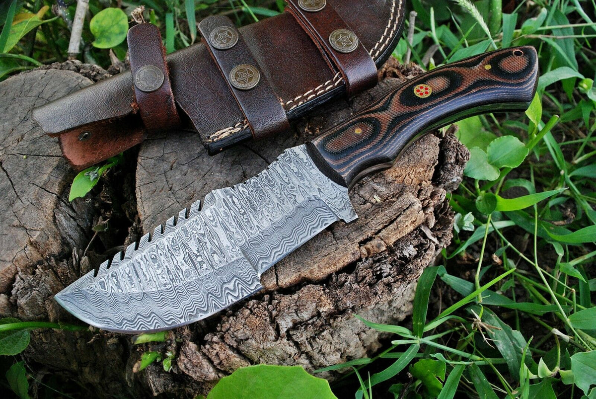 Custom Handmade Damascus Tracker Knife with Micarta Handle 10 Inches