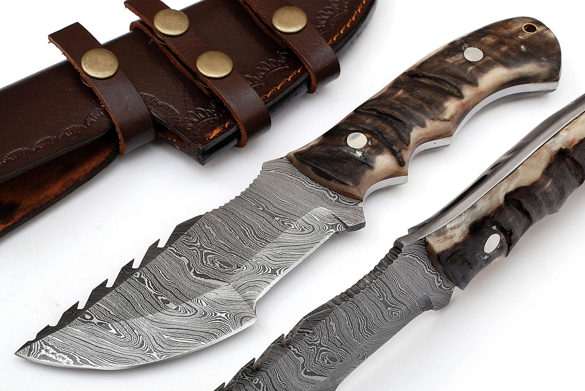 Best Tracker Knife for Sale Full Tang Damascus Steel Blade, 9.5Inch