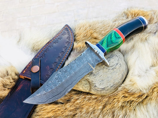 Custom Handmade Hunting Knife with Damascus Steel