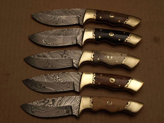 Custom handmade Damascus deer skinning knife with rosewood handle