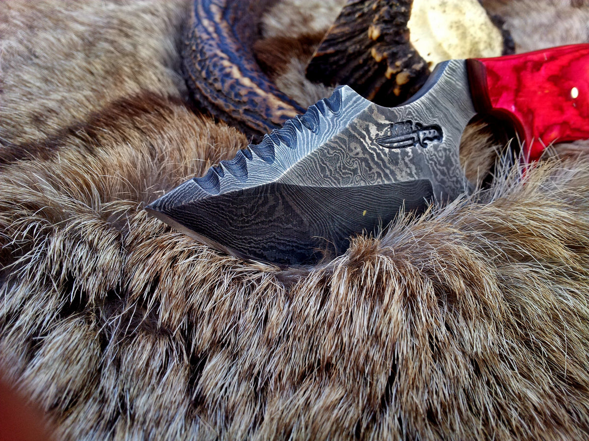 Premium Damascus Steel Skinning Knife with Finger Hole