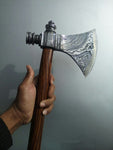 Damascus Steel Handmade Custom Viking Smoke Pine Tomahawk Axe with Rosewood Handle and Leather Sheath - By KBS Knives Store