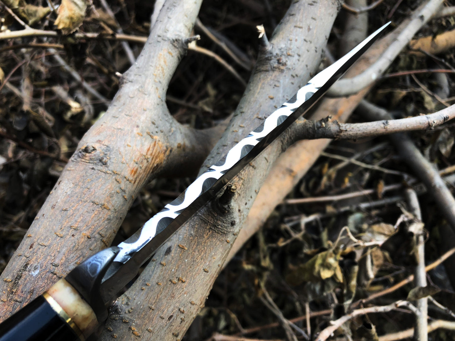 Top Quality Hunting Bowie Knife with D2 Steel Blade and Bone, Buffalo, Wood Handle, 13 Inches, Leather Sheath, Available at KBS Knives Store