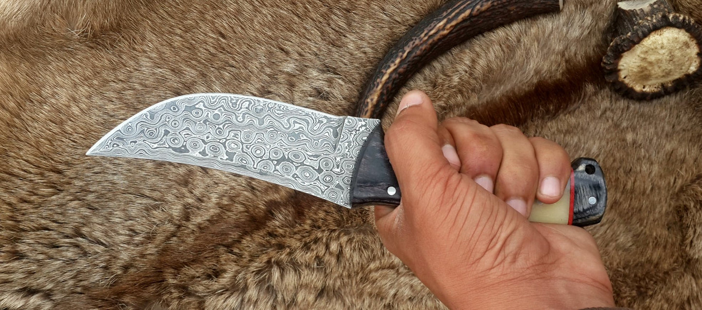 Handmade hunting knife with protective leather sheath for safe transport