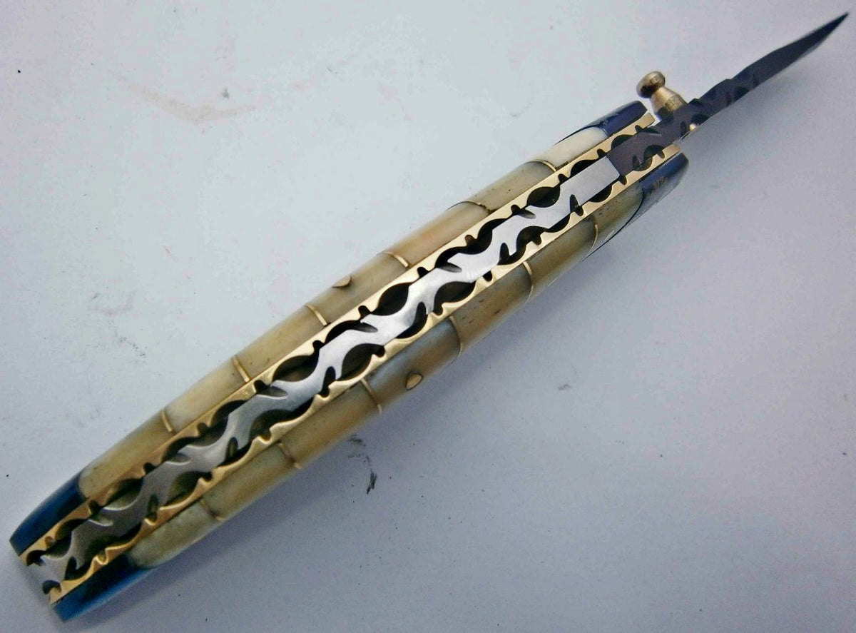 New Custom Handmade PatinaColor Damascus EDC Folding Knife KBS