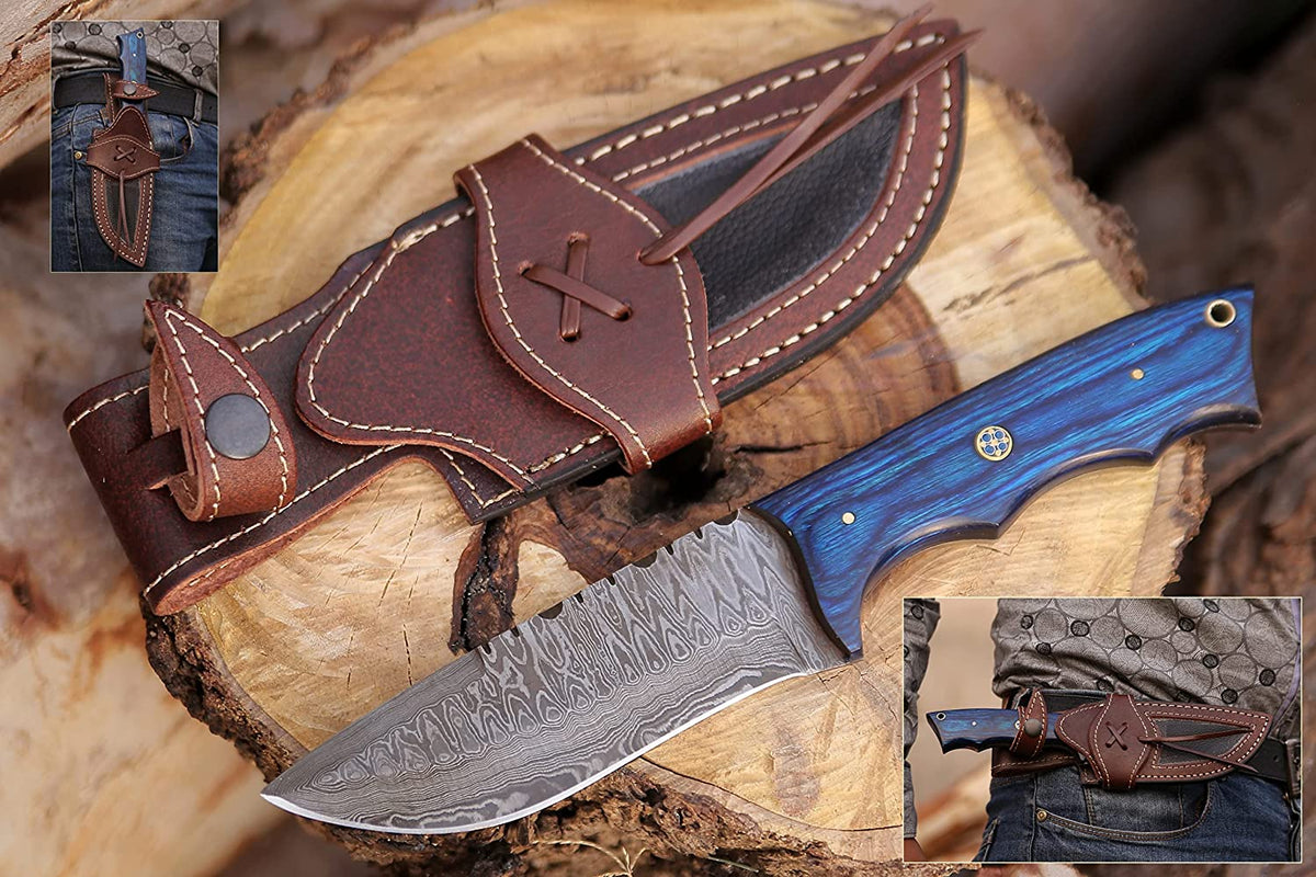 Damascus Hunting Knife With Pakka Wood Handle KBS Knives Store