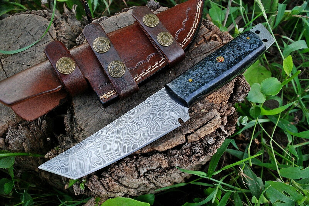 Custom Handmade Damascus Steel Tanto Hunting Knife – KBS Knives Store