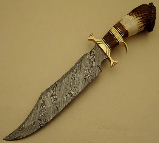 Custom Handcrafted Bowie Knife with Damascus Steel Blade and Rosewood Handle by KBS Knives