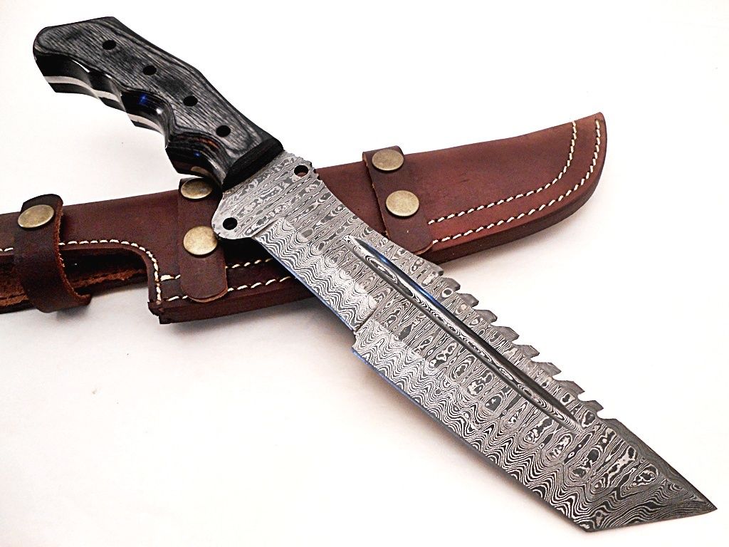 Custom Handcrafted Damascus Steel Tactical Tracker Knife with Exotic Wood Handle