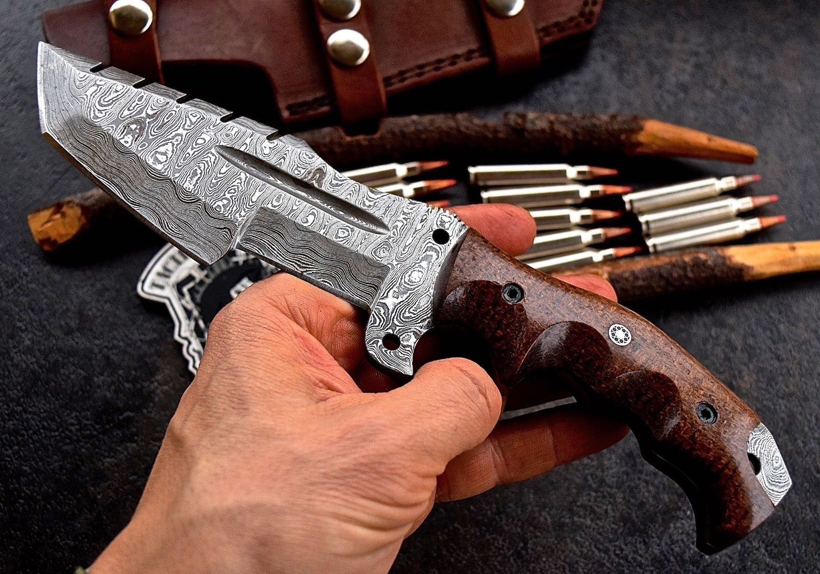 Custom Handcrafted Damascus Steel Tops Tanto Tactical Tracker Knife with Canvas Micarta Handle