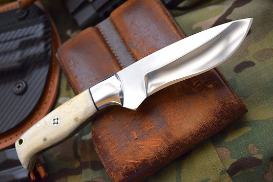 Custom Handcrafted J2 Steel ELK Skinning Knife with Bone Handle and Steel Bolster