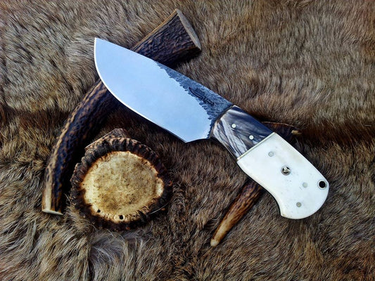Custom Handmade 1095 Forged Steel Deer Skinning Knife with Buffalo Horn & Bone Handle