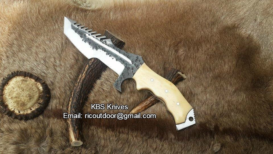 Custom Handmade 1095 Steel Tanto Blade Tracker Knife with Bone Handle