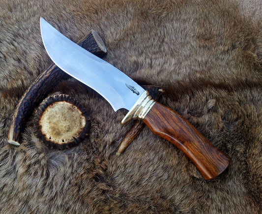 Custom Handmade Hunting Bowie Knife with D2 Steel Blade and Rosewood Handle