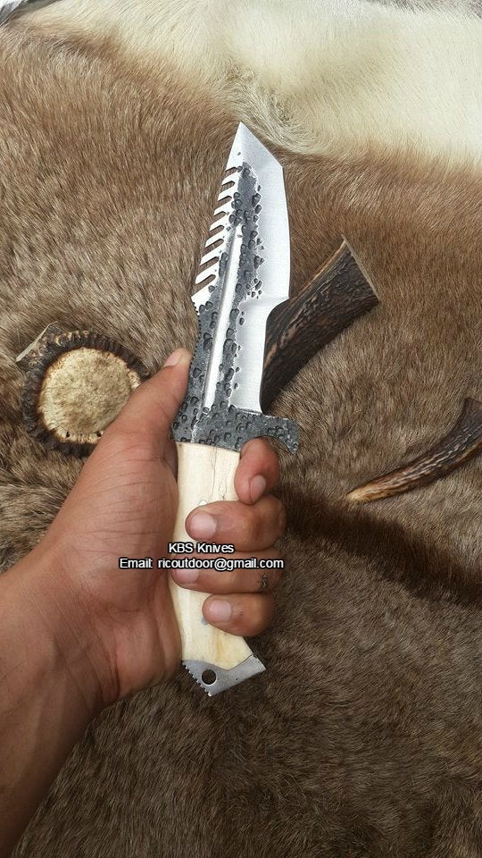 Hand-Forged 1095 Steel Tracker Knife with Bone Handle by KBS Knives